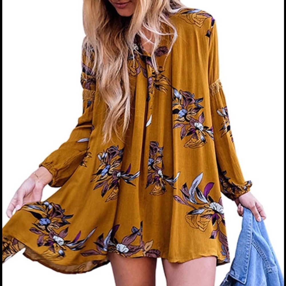 Boho Chic Floral Print Tunic/Mini Dress